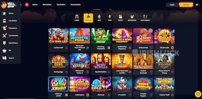 HellSpin Casino interface preview with games grid and navigation menu