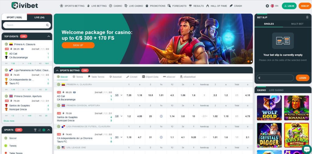 Ivibet casino homepage interface