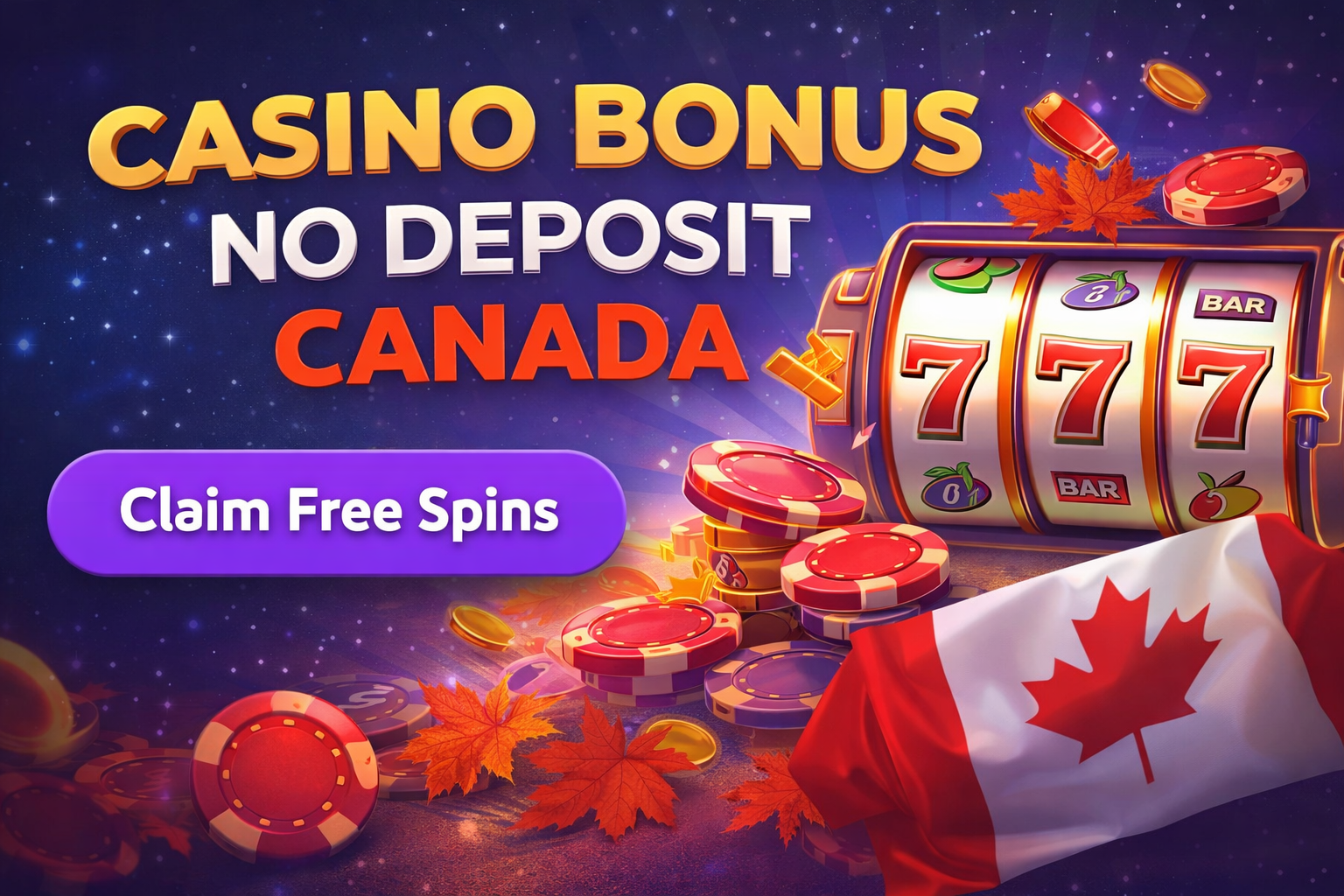 Casino bonus no deposit Canada banner with free spins offer